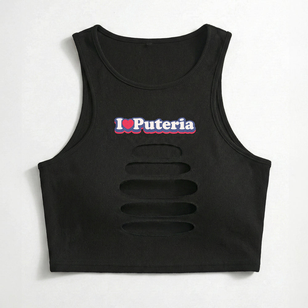 I ❤️ Puteria straight logo cutout crop tank